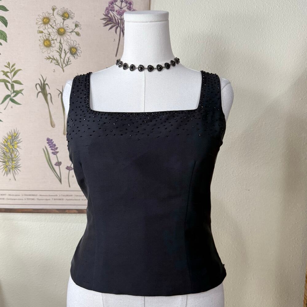 90s Y2k Silk Beaded Sleeveless Top Whimsigoth Romantic Goth Dark Fairy Sexy M L
